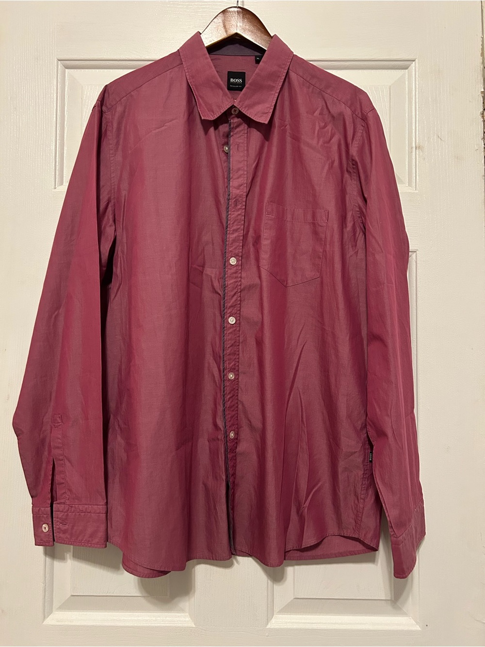 Boss Men's Long-Sleeve Button-Down Shirt in Deep Berry